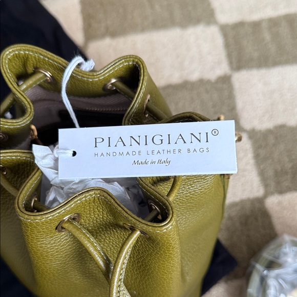 Olive Green Leather Bucket Bag by - Picture 4 of 8